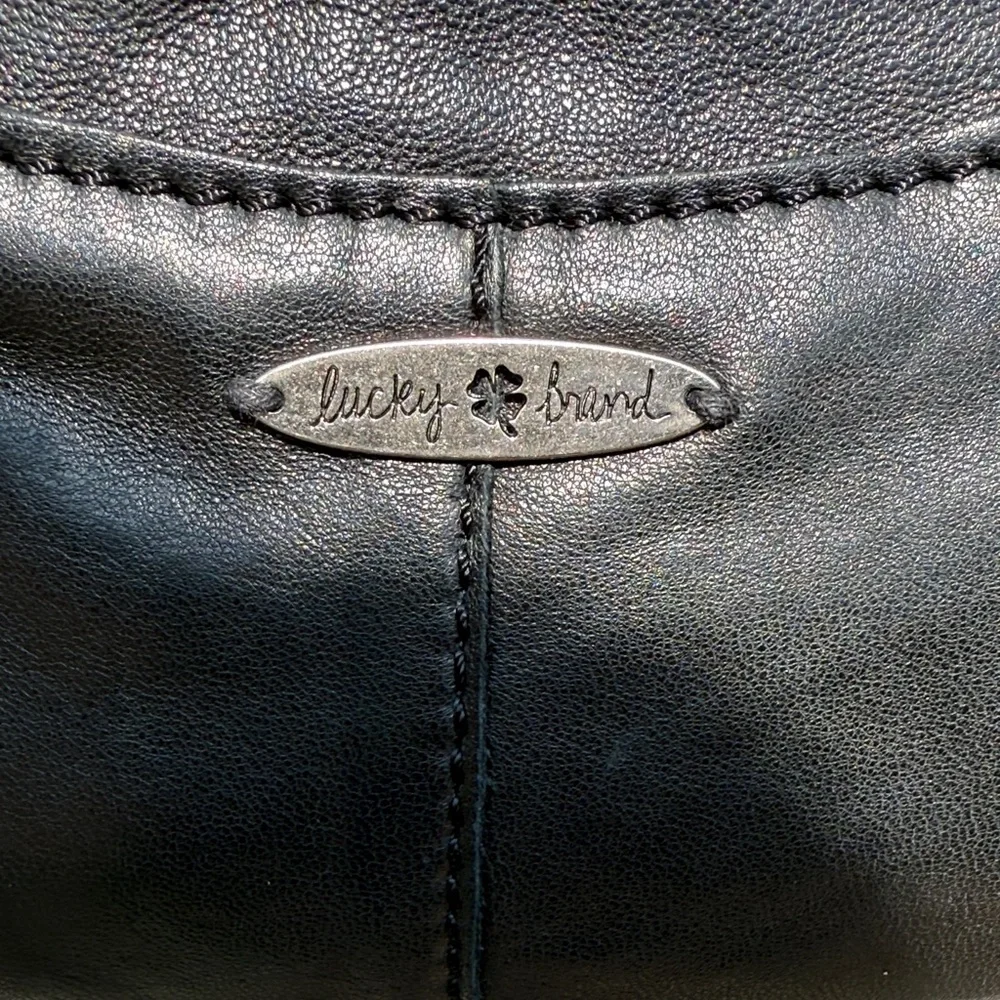 Lucky Brand Black Leather Crossbody Bag Small Studded Biker Boho Hippie Purse - Picture 3 of 8